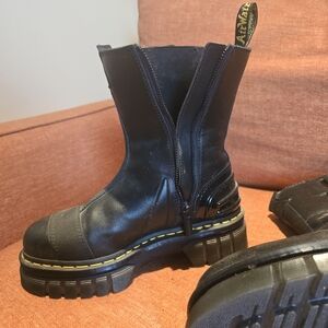 Dr. Martens Black Platform Boots with Yellow Stitching